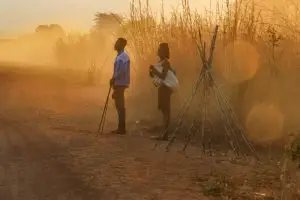 Verkäufer Von Zuckerrohr Am Wegesrand In Angola